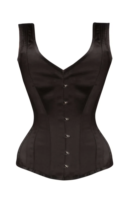 Black Cotton Twill Classic Steel Boned Waist Trainer Hip Gores