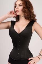 Black Cotton Twill Classic Steel Boned Waist Trainer Hip Gores