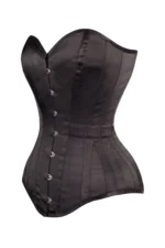 Black Cotton Twill Classic Steel Boned Waist Trainer Hip Gores