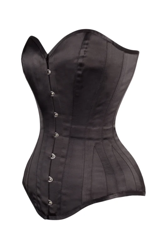 Black Cotton Twill Classic Steel Boned Waist Trainer Hip Gores