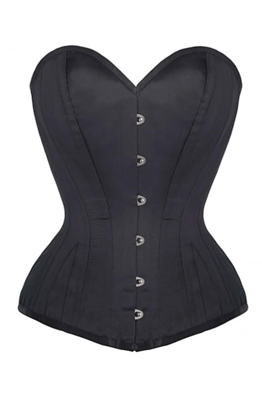 Black Cotton Twill Classic Steel Boned Waist Trainer Hip Gores