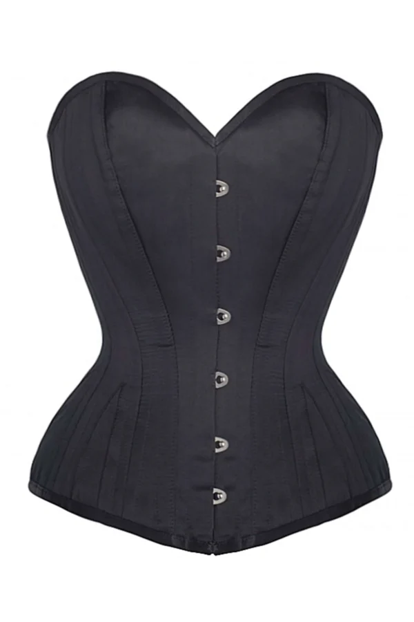 Black Cotton Twill Classic Steel Boned Waist Trainer Hip Gores