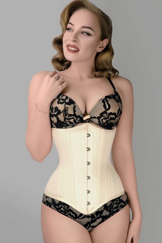 Black Cotton Twill Classic Steel Boned Waist Trainer Hip Gores