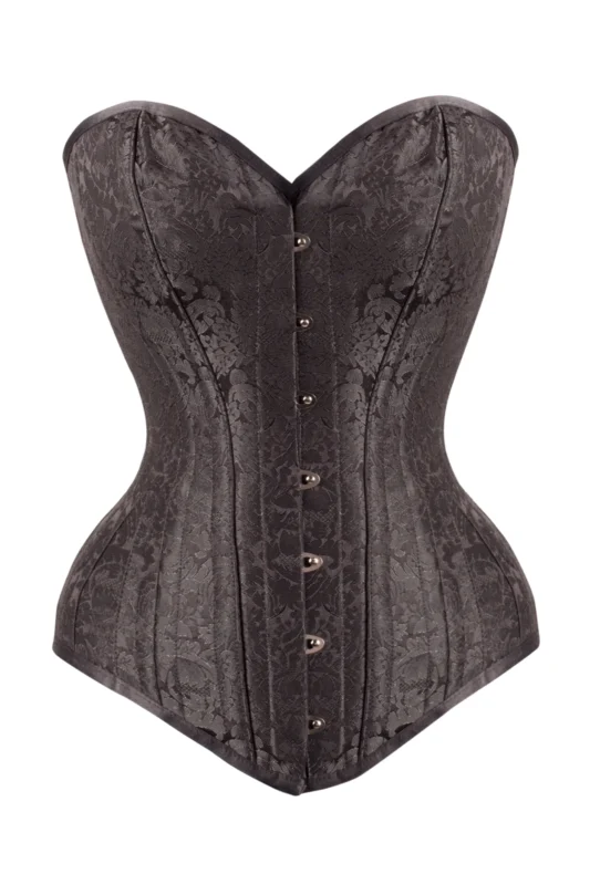 Black Cotton Twill Classic Steel Boned Waist Trainer Hip Gores