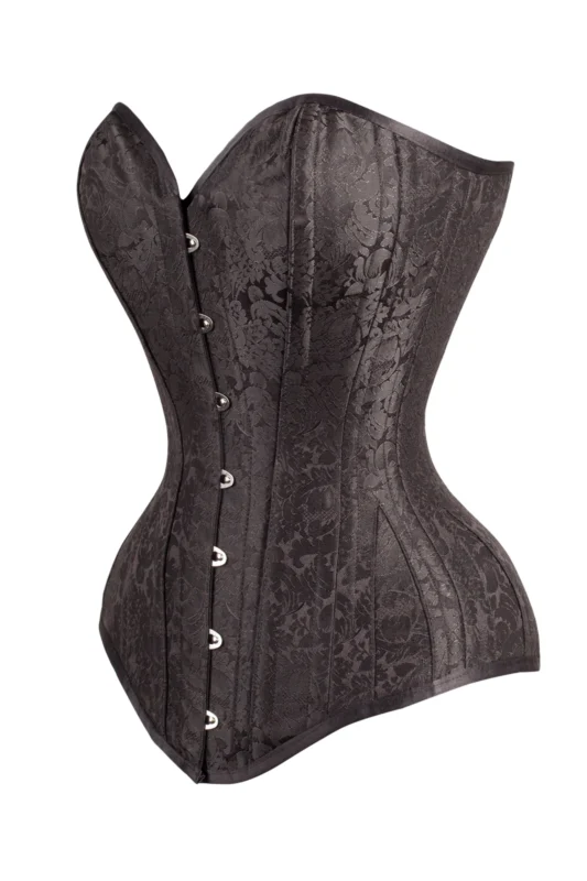 Black Cotton Twill Classic Steel Boned Waist Trainer Hip Gores