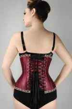 Style: Longline,Underbust Corset Features: Cord Lacing,Hip Gores,Steel Busk Colour: Burgundy Achievable Waist Reduction: 3-4" Pointed Underbust Fully Adjustable Structured Corset with Criss Cross Lacing Front and Back Modesty Panel Strong Corset Cord Lacing Strong Waist Tape 6 Suspender Loops Outer Material: 100% Polyester Lining: 100% Cotton Twill 10 x 4mm Lightweight Spiral Steel Bones, 4 x 7mm Lightweight Flat Steel Bones Busk Length: 12" (All Corset Sizes)