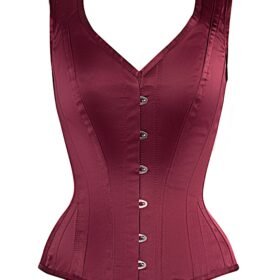Burgundy V Neck Waist Taming Overbust Corset With Straps