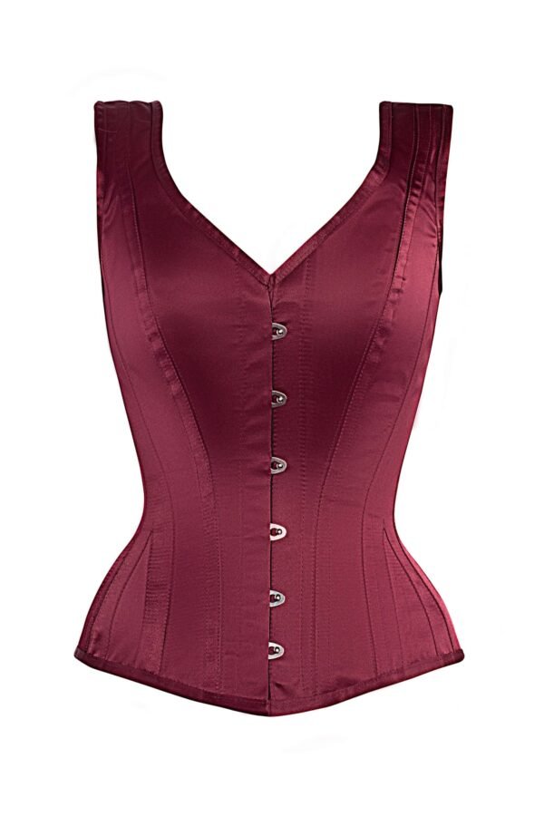 Burgundy V Neck Waist Taming Overbust Corset With Straps