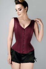 Burgundy V Neck Waist Taming Overbust Corset With Straps - Image 3