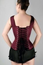 Burgundy V Neck Waist Taming Overbust Corset With Straps - Image 2