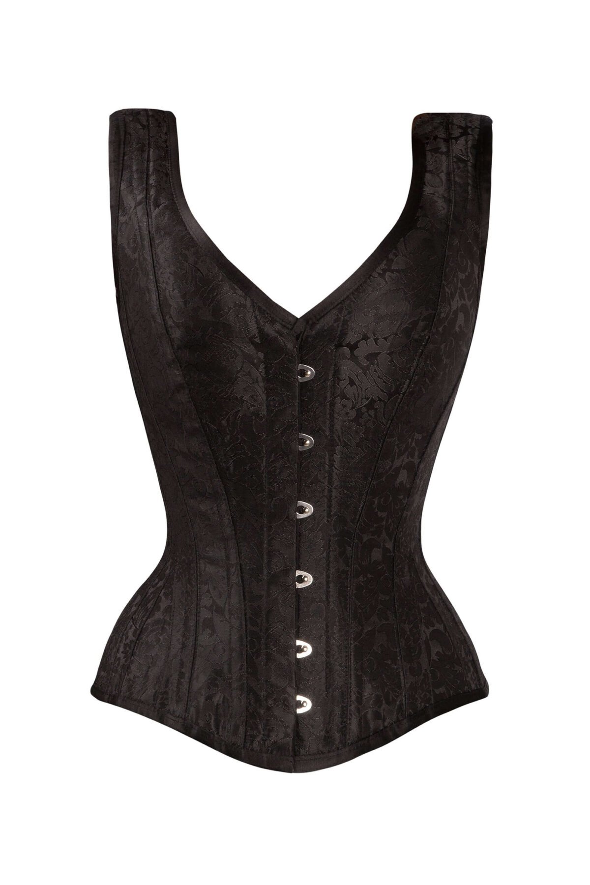 Black Cotton Twill Classic Steel Boned Waist Trainer Hip Gores