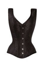 Black Cotton Twill Classic Steel Boned Waist Trainer Hip Gores