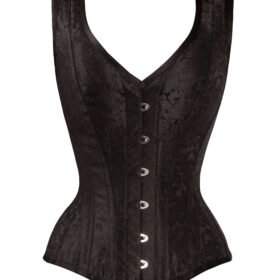Black Cotton Twill Classic Steel Boned Waist Trainer Hip Gores