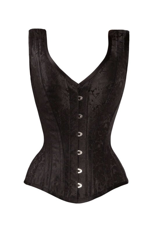 Black Cotton Twill Classic Steel Boned Waist Trainer Hip Gores