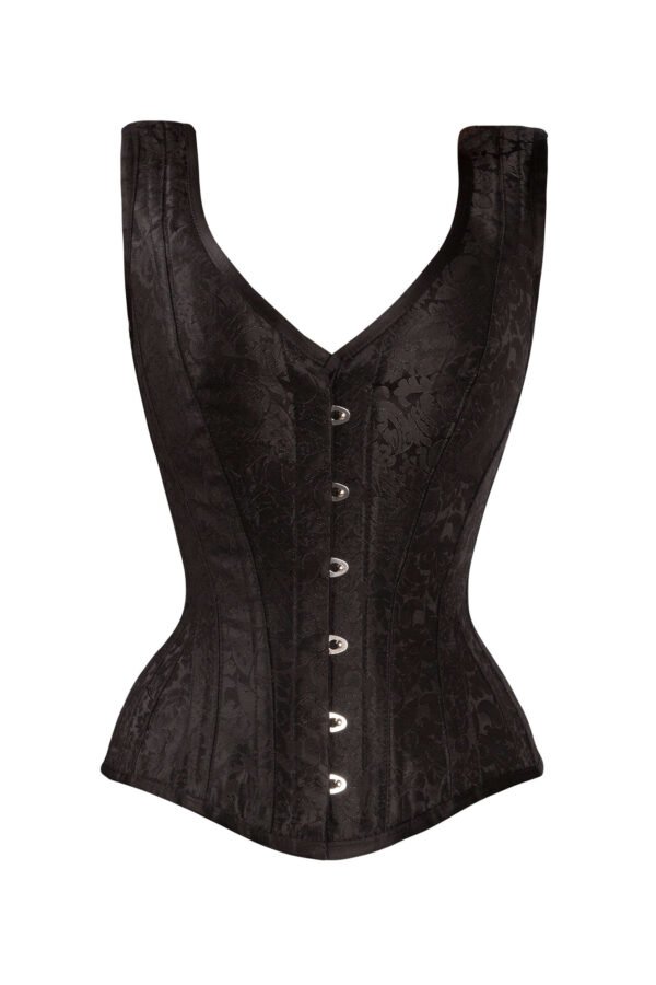 Black Cotton Twill Classic Steel Boned Waist Trainer Hip Gores