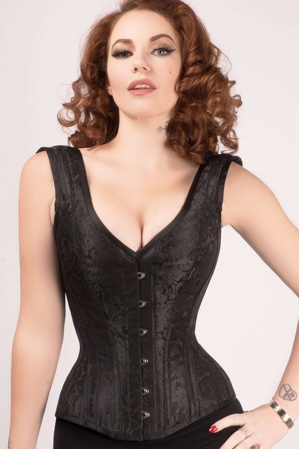 Black Cotton Twill Classic Steel Boned Waist Trainer Hip Gores
