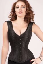 Black Cotton Twill Classic Steel Boned Waist Trainer Hip Gores