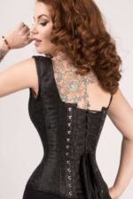 Black Cotton Twill Classic Steel Boned Waist Trainer Hip Gores