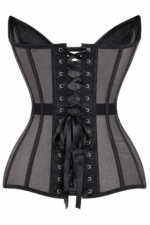 Gothic Sheer Mesh Corset Shimmer Black Lace Up Waist Cincher curvycorset.com