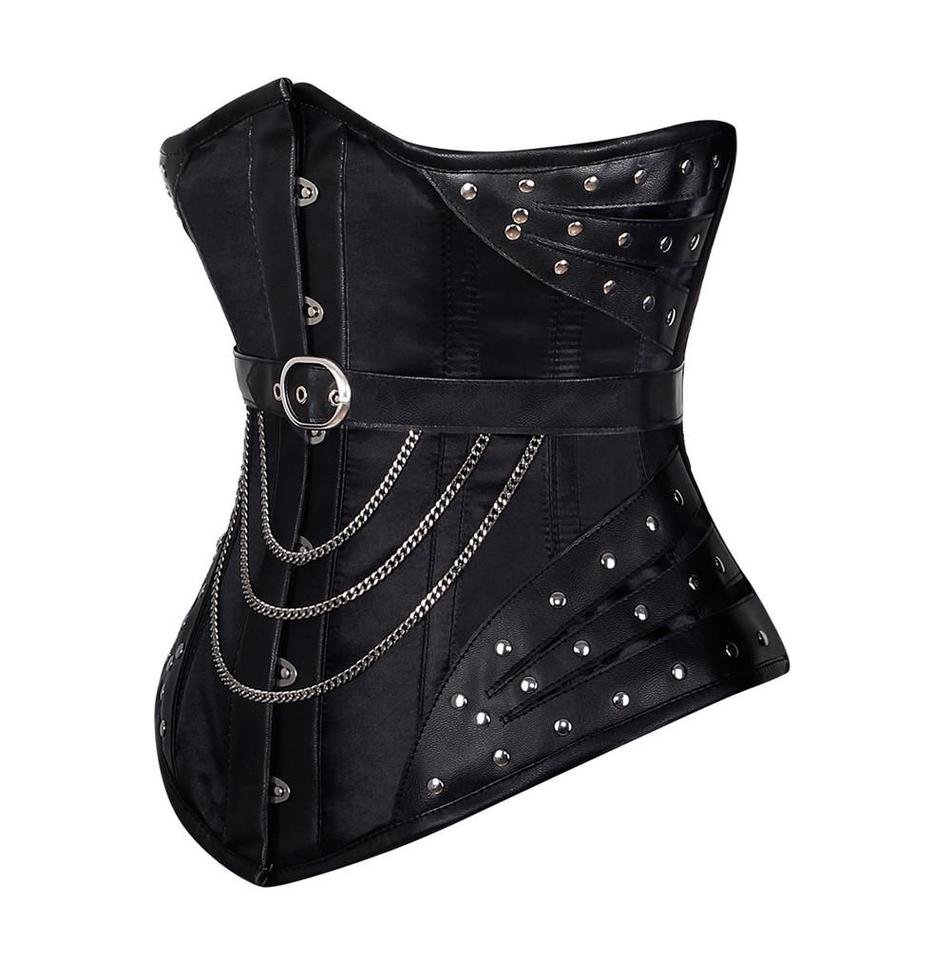 Black Faux Leather Gothic Underbust Corset Belt curvycorset.com