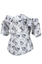White And Grey Skull Gothic Corset bustier Top curvycorset.com