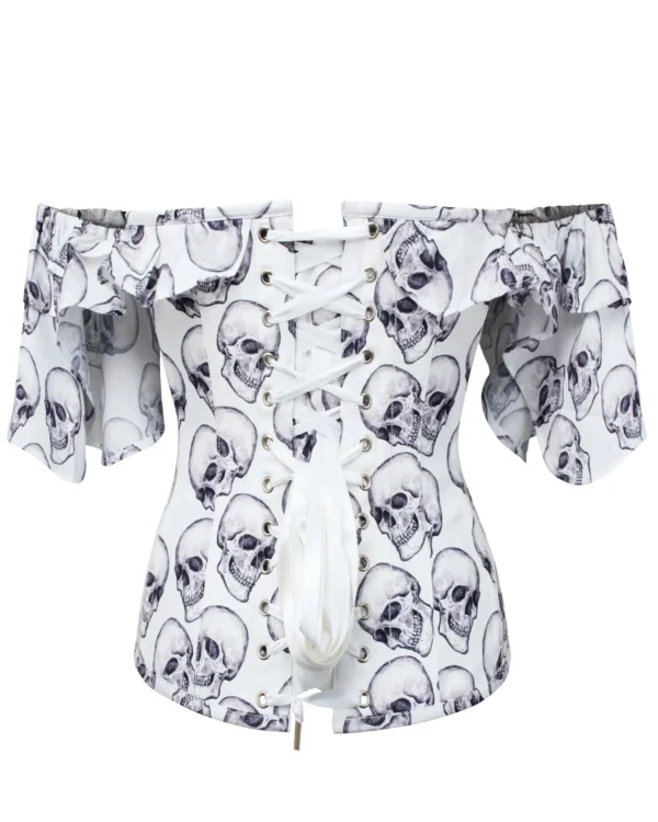 White And Grey Skull Gothic Corset bustier Top curvycorset.com
