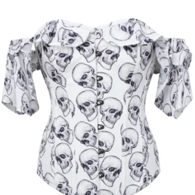 White And Grey Skull Gothic Corset bustier Top curvycorset.com