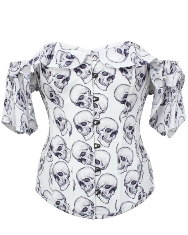 White And Grey Skull Gothic Corset bustier Top curvycorset.com