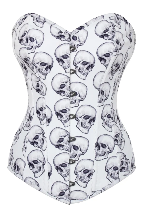 White And Grey Skull Gothic Longline Designer Corset Top