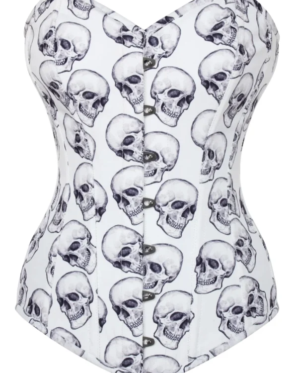 White And Grey Skull Gothic Corset bustier Top curvycorset.com