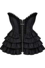 Black Gothic Cross Zip Overbust Corset curvycorset.com