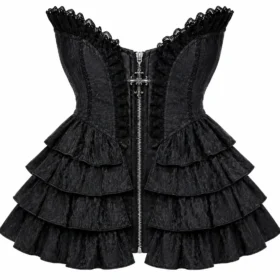Black Gothic Cross Zip Overbust Corset curvycorset.com