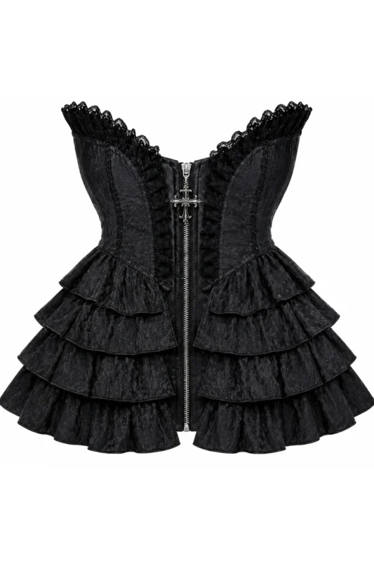 Black Gothic Cross Zip Overbust Corset curvycorset.com