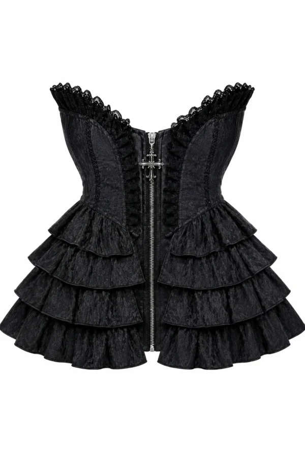 Black Gothic Cross Zip Overbust Corset curvycorset.com
