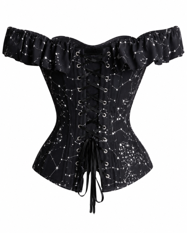 Gothic Cotton Astronomy Print Sleeved Corset Top curvycorset.com