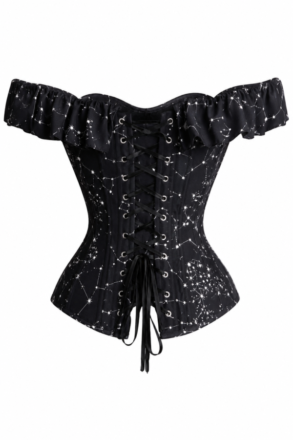 Gothic Cotton Astronomy Print Sleeved Corset Top curvycorset.com