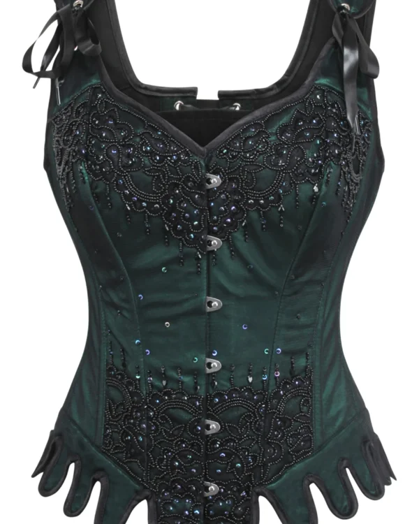 Green Couture Gothic Corset Top with Shoulder Straps curvycorset.com