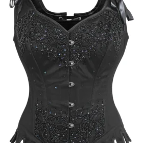 Black Gothic Overbust Corset Top with Shoulder Straps curvycorset.com