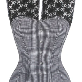 Black and White Gothic Overbust Corset with Guipure Lace Top curvycorset.com