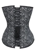 Long Silver Brocade Pattern Gothic Corset With Hip Gores curvycorset.com