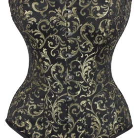 Long Gold Brocade Pattern Gothic Corset With Hip Gores curvycorset.com