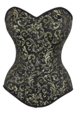 Long Gold Brocade Pattern Gothic Corset With Hip Gores curvycorset.com