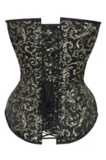 Long Gold Brocade Pattern Gothic Corset With Hip Gores curvycorset.com