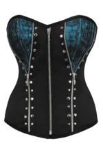 Turquoise and Black Overbust Gothic Corset Top with Zips curvycorset.com