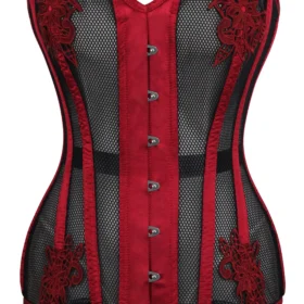 Red with Black Mesh Lace Appliqué Waist Taming Gothic Corset curvycorset.com