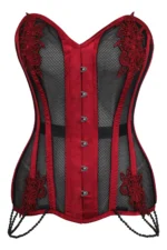 Red with Black Mesh Lace Appliqué Waist Taming Gothic Corset curvycorset.com