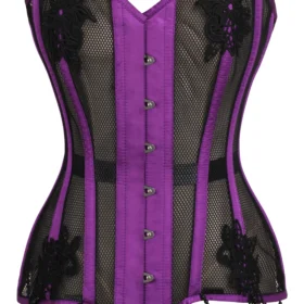 Purple Mesh and Lace Appliqué Waist Taming Gothic Bustier Corset curvycorset.com