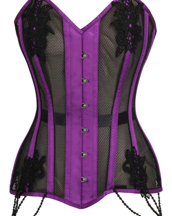 Purple Mesh and Lace Appliqué Waist Taming Gothic Bustier Corset curvycorset.com