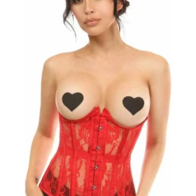 Curvy's Red Sheer Lace Underwire Underbust Open Cup Corsets