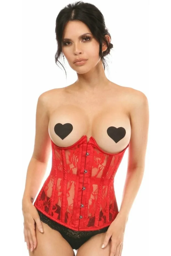 Curvy's Red Sheer Lace Underwire Underbust Open Cup Corsets